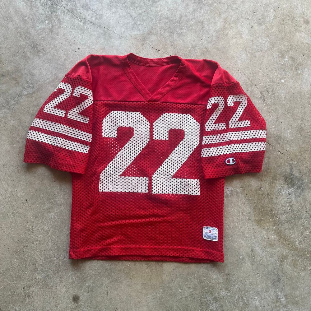 Vtg 1980s Champion Red Nylon Football Jersey #22 Size Small Made in USA